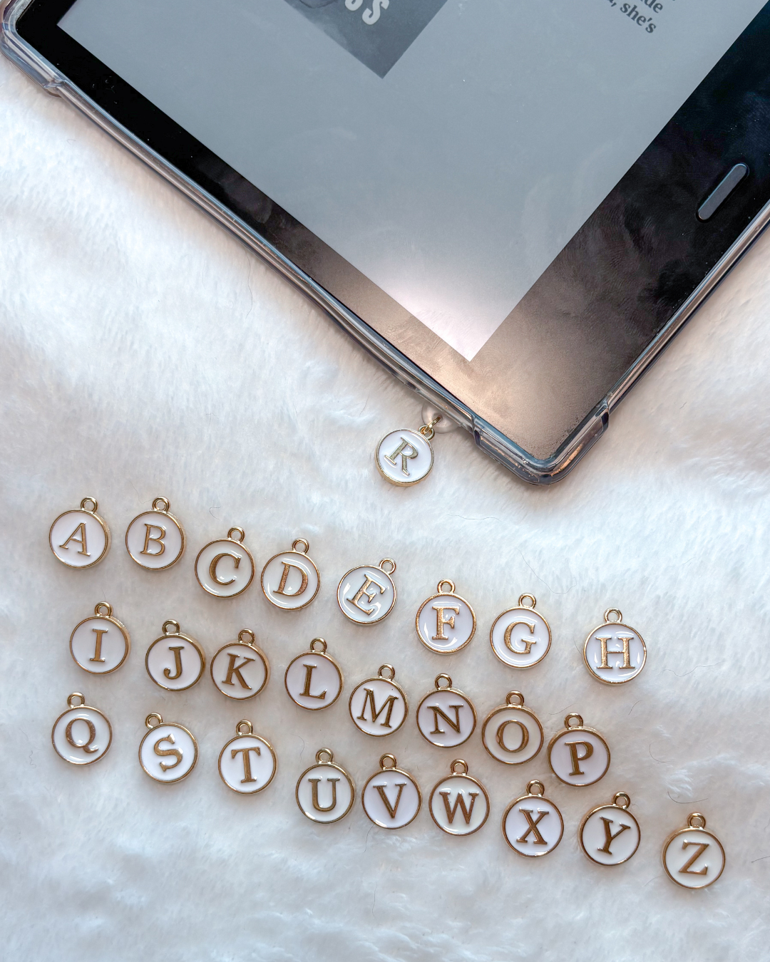 White & Gold Letter kindle charm