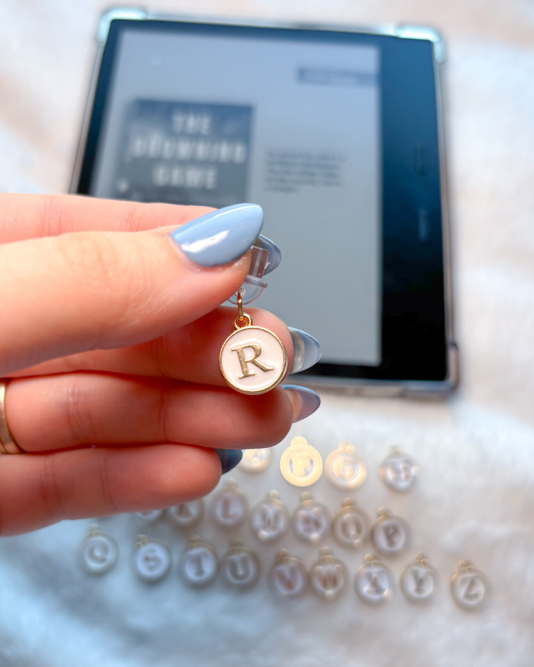 White & Gold Letter kindle charm