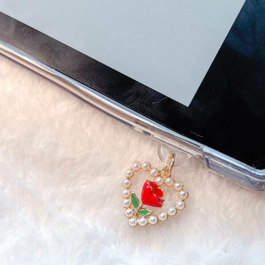 Pearl Heart with Rose kindle charm
