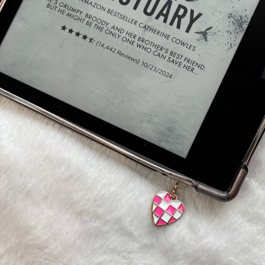 Checkered Pink Heart kindle charm