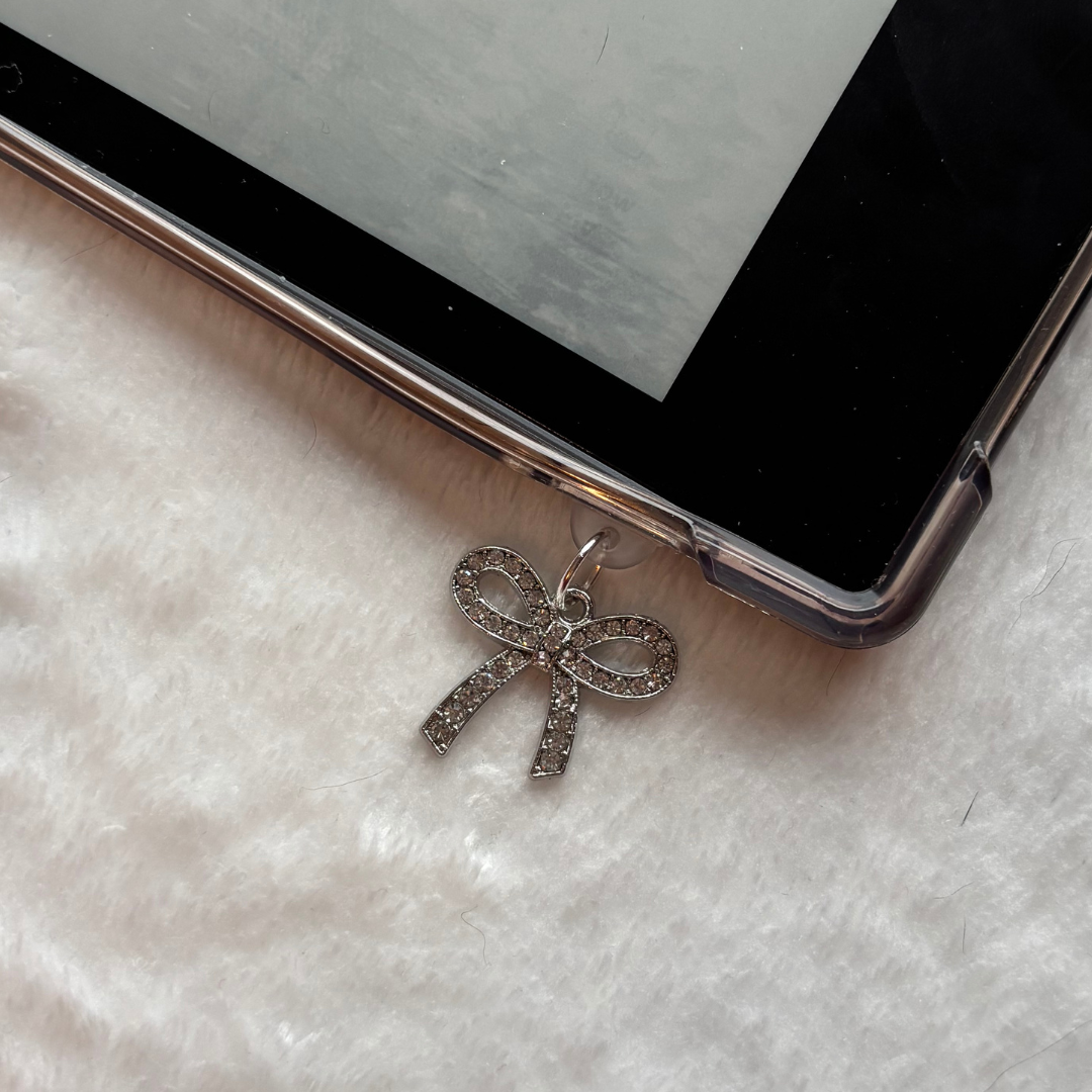Silver Rhinestone Bow kindle charm